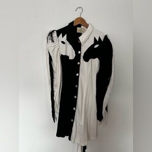 Fashion Brand Company Black & white Dueling Horses Mini dress size S linen RARE!